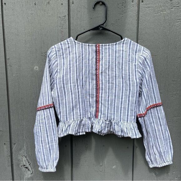 Small Raga Women’s Striped cropped Boho Blouse with Button & Embroidered Details - Picture 7 of 13